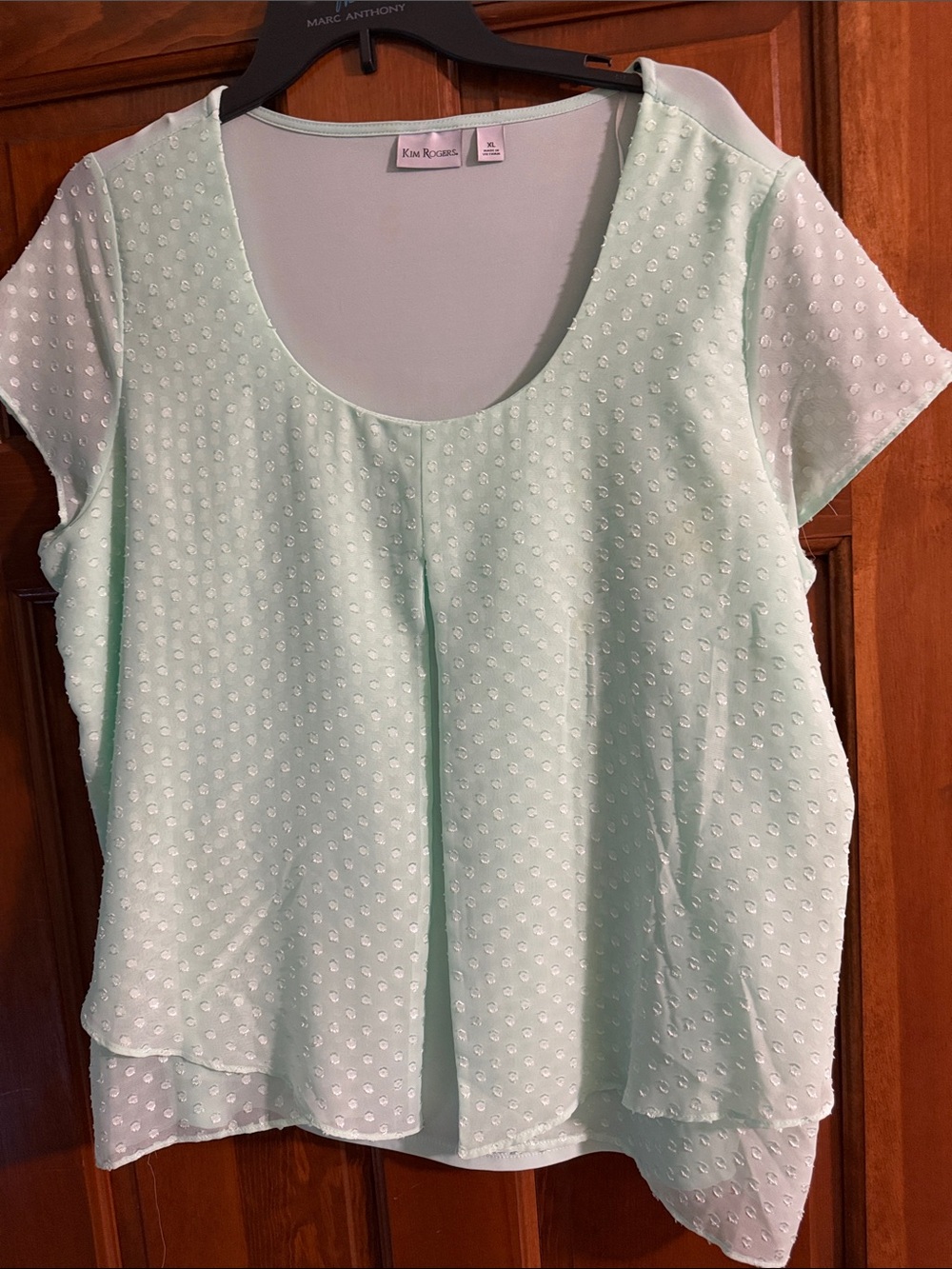 Kim Rogers Mint Green Swiss Dot Flutter Sleeve Blouse